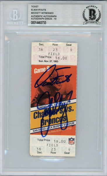 John Elway & Dan Fouts Autographed 11/27/1983 Ticket Stub Beckett Slab 38624