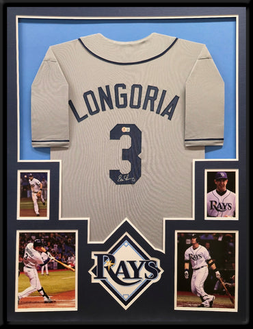 FRAMED TAMPA BAY RAYS EVAN LONGORIA AUTOGRAPHED SIGNED JERSEY BECKETT HOLO