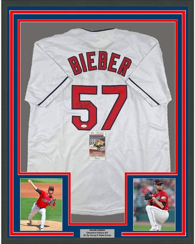 FRAMED Signed SHANE BIEBER 35x39 Cleveland White Jersey JSA COA Auto