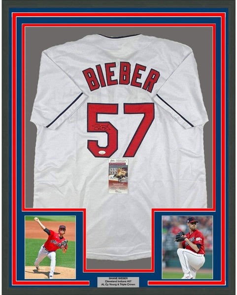 FRAMED Signed SHANE BIEBER 35x39 Cleveland White Jersey JSA COA Auto