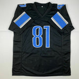 Autographed/Signed CALVIN JOHNSON Detroit Black Football Jersey JSA COA Auto