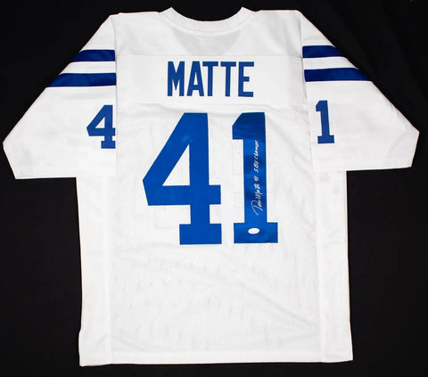Tom Matte Signed Baltimore Colts Career Stat Jersey Inscr. "SB V Champs" JSA COA