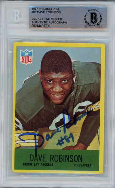 Dave Robinson Autographed 1967 Philadelphia #80 Rookie Card Beckett Slab 38641