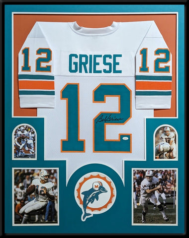 FRAMED MIAMI DOLPHINS BOB GRIESE AUTOGRAPHED SIGNED JERSEY JSA COA