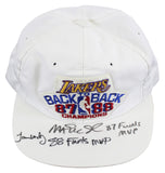 Magic Johnson & James Worthy "Finals MVP" Signed 1987-88 NBA Champions Hat BAS 1