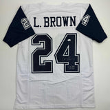 Autographed/Signed Larry Brown Super Bowl XXX MVP Dallas White CR Jersey JSA COA
