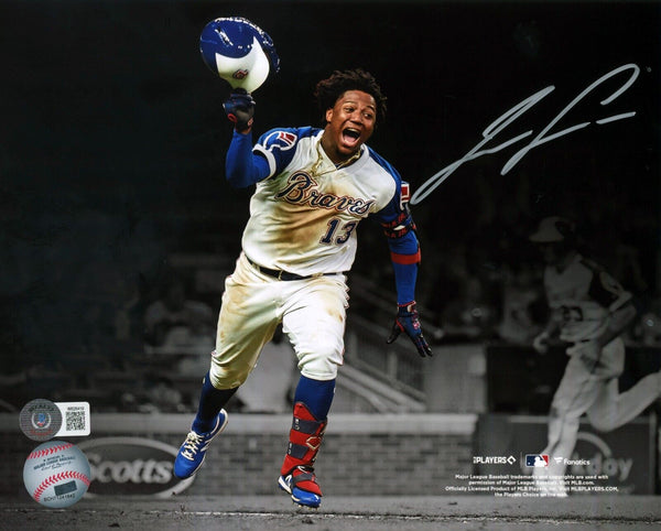 Ronald Acuna Jr. Atlanta Braves Signed Celebration Spotlight 8x10 Photo BAS