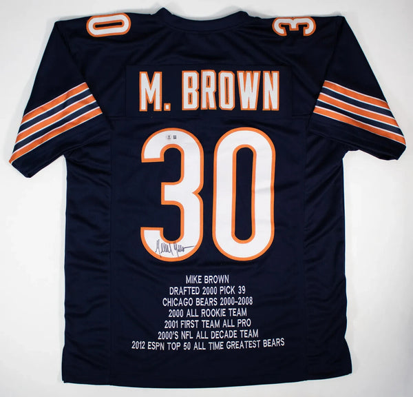 Mike Brown Signed Chicago Bears Career Stat Jersey (Beckett) 2000 2nd Round Pck