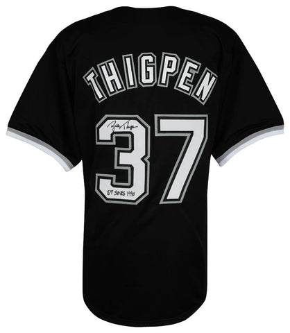 Bobby Thigpen Signed Black Custom Baseball Jersey w/57 Saves 1990 (SCHWARTZ COA)