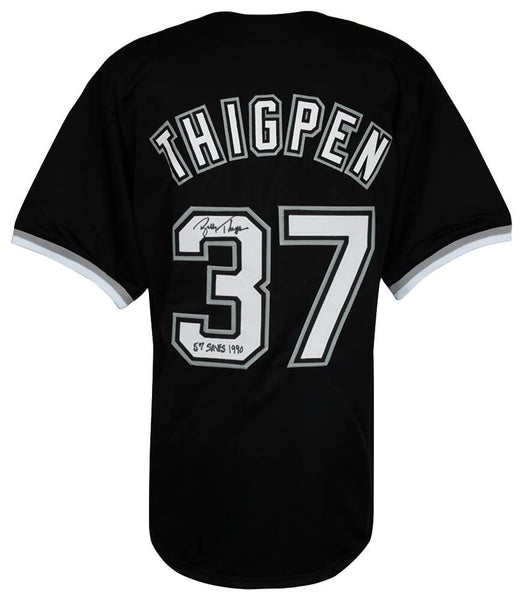 Bobby Thigpen Signed Black Custom Baseball Jersey w/57 Saves 1990 (SCHWARTZ COA)