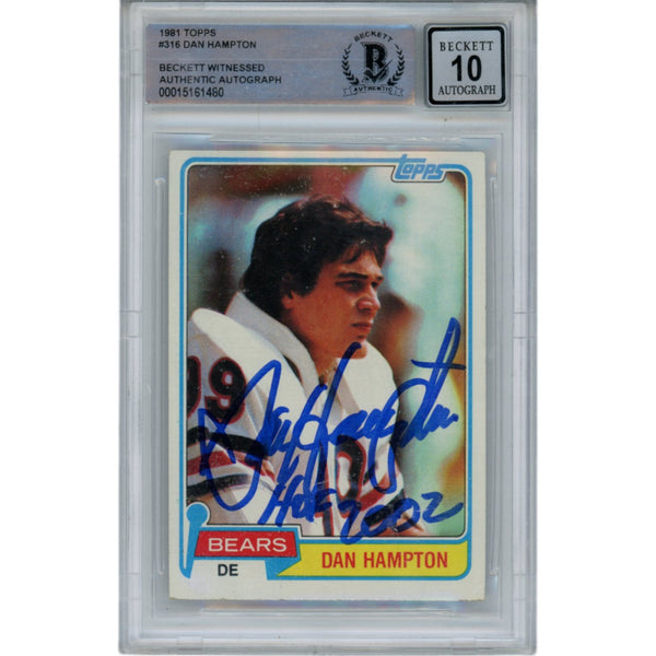Dan Hampton Signed 1981 Topps #316 10 Auto Slabbed Trading Card Beckett 49339