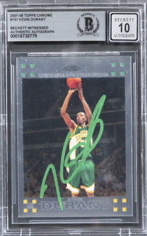Sonics Kevin Durant Signed 2007 Topps Chrome #131 Rookie Card Auto 10! BAS Slab