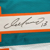 Framed Autographed/Signed Dan Marino 33x42 Miami Split Teal/White Jersey JSA COA