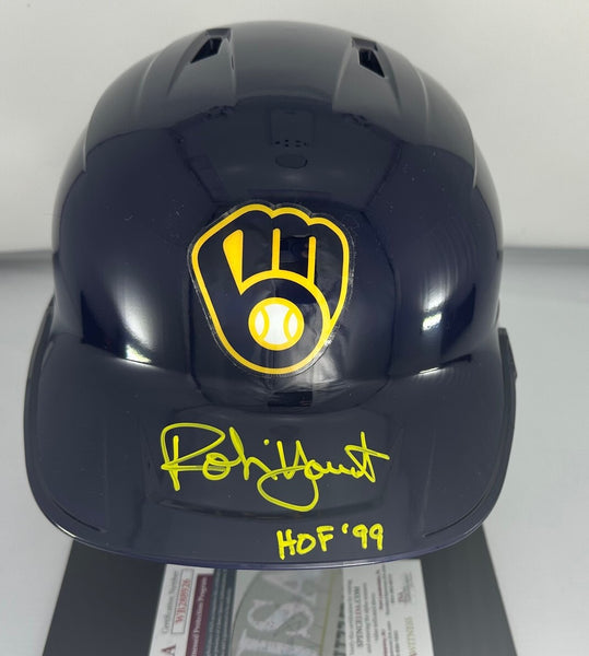 Brewers ROBIN YOUINT Signed Full Size Milwaukee Rawlings Helmet AUTO W/ HOF JSA