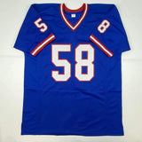 Autographed/Signed CARL BANKS New York Blue Football Jersey JSA COA Auto