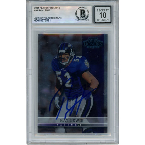 Ray Lewis Autographed 2001 Playoff Honors #34 Trading Card Beckett 52937