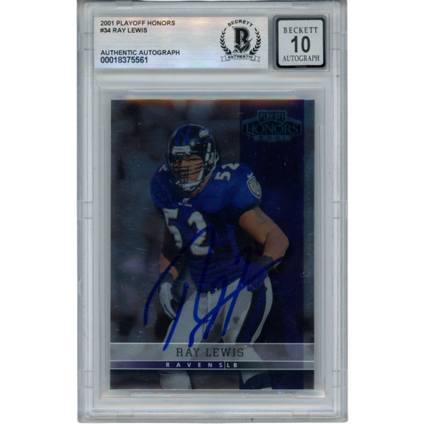 Ray Lewis Autographed 2001 Playoff Honors #34 Trading Card Beckett 52937