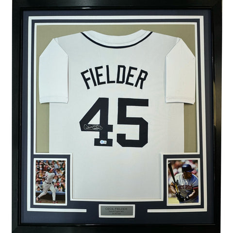 FRAMED Signed CECIL FIELDER 35x39 Detroit White Jersey JSA COA Auto