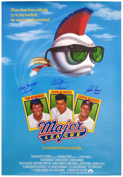 Charlie Sheen, Bernsen, Berenger Signed Major League 27x40 Poster w/Names SS COA