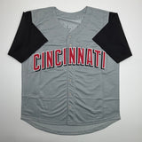 Autographed/Signed Pokey Reese Cincinnati Grey Jersey Beckett BAS COA