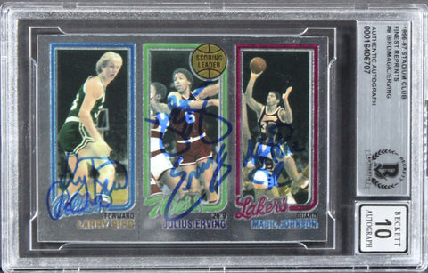 Bird, Erving & Magic Signed 1996 Stadium Club Finest Card Autos 10 BAS Slabbed 2