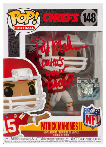 Pat (Patrick) Mahomes Sr. Signed Chiefs NFL Funko Pop Doll #148 w/INSC -(SS COA)