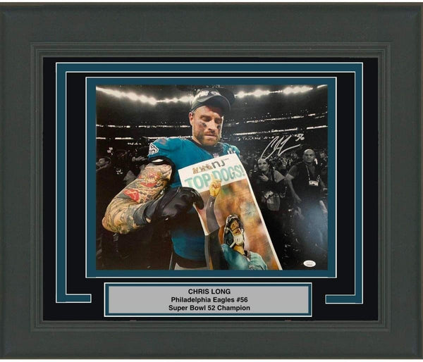 FRAMED Autographed CHRIS LONG Eagles Super Bowl 52 16x20 Photo JSA COA