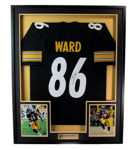 Hines Ward Autographed Football Jersey with Photos Steelers Framed JSA