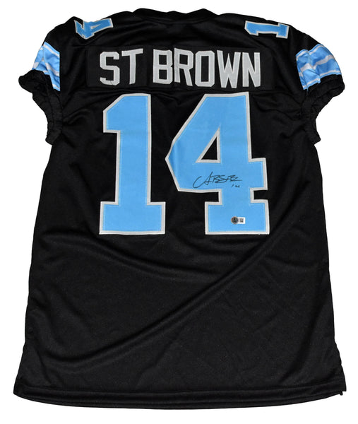 AMON-RA ST BROWN SIGNED DETROIT LIONS #14 2024 BLACK GAME CUT JERSEY BECKETT