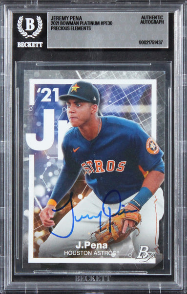 Astros Jeremy Pena Signed 2021 Bowman Platinum Elements #PE30 Card BAS Slabbed