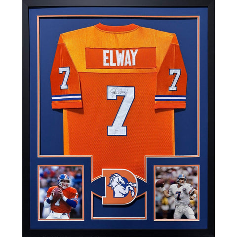 John Elway Autographed Signed Framed Orange Denver Broncos Jersey JSA