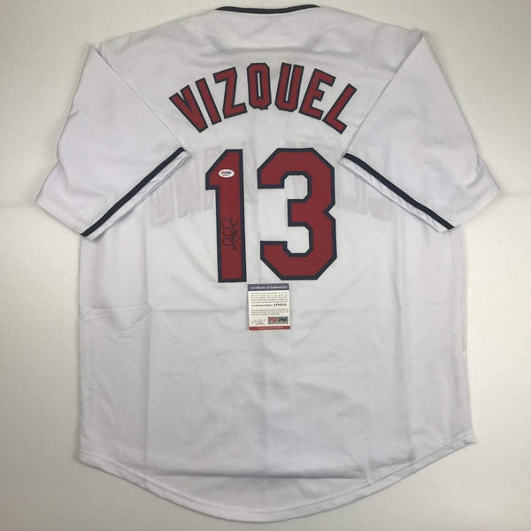 Autographed/Signed OMAR VIZQUEL Cleveland White Jersey PSA/DNA COA Auto
