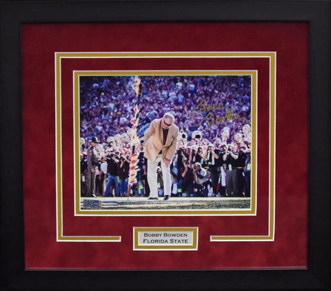 BOBBY BOWDEN SIGNED FLORIDA STATE SEMINOLES SPEAR 8x10 FRAMED PHOTO COA