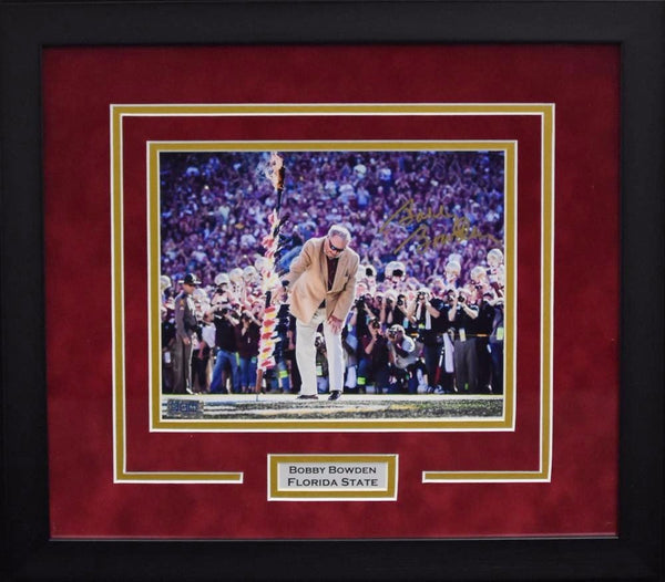 BOBBY BOWDEN SIGNED FLORIDA STATE SEMINOLES SPEAR 8x10 FRAMED PHOTO COA