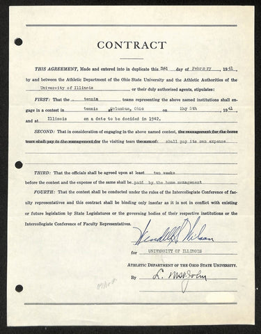 Lynn St. John HOF Signed 1941 Contract Ohio State & Illinois JSA 198969
