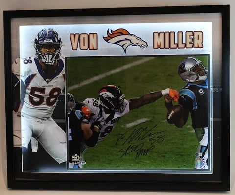Von Miller Autographed 16x20 Photo Inscribed SB50 MVP in 31.5"x25.5" Shadowbox