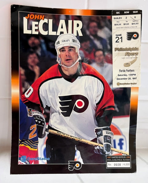 John LeClair Philadelphia Flyers LE 608/4000 8x10 Photo w/ Game Ticket