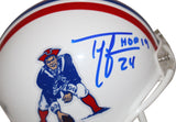 Ty Law Autographed New England Patriots VSR4 TB '82-'89 Mini Helmet BAS 40063