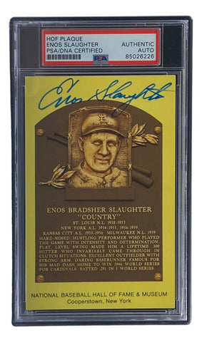 Enos Slaughter Signed 4x6 St Louis Cardinals HOF Plaque Card PSA/DNA 85026226