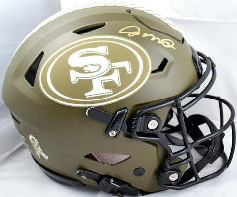Joe Montana Signed 49ers F/S Salute to Service Speed Flex Helmet- Fanatics *Gold