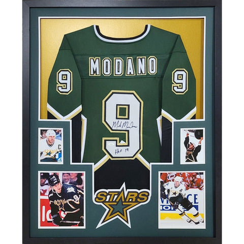 Mike Modano Autographed Signed Framed Green OKA Dallas North Stars Jersey