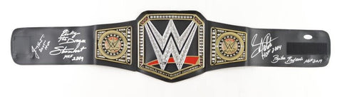Replica WWE Championship Belt Signed by 4 with Multiple Inscriptions See Photos