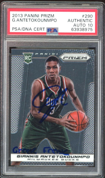 2013 Panini Prizm #290 Giannis Antetokounmpo RC Greek Freak Insc PSA/DNA Auto 10