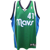 Dirk Nowitzki Autographed Dallas Mavericks Adidas Green Jersey Beckett 48396