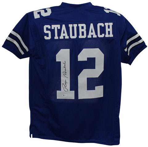Roger Staubach Autographed/Signed Pro Style Blue XL Jersey BAS 32787