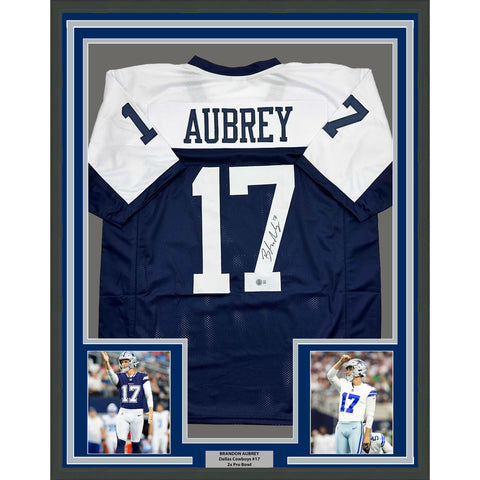 Framed Autographed/Signed Brandon Aubrey 35x39 Dallas Football Jersey BAS COA