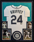 SUEDE FRAMED SEATTLE MARINERS KEN GRIFFEY JR AUTOGRAPHED JERSEY JSA CERT LETTER