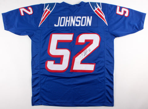 Ted Johnson Signed Patriots Flying Elvis Logo Jersey /JSA COA/3xSuper Bowl Champ