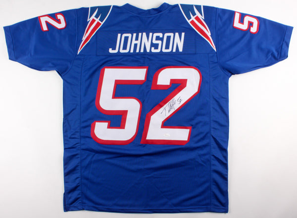 Ted Johnson Signed Patriots Flying Elvis Logo Jersey /JSA COA/3xSuper Bowl Champ