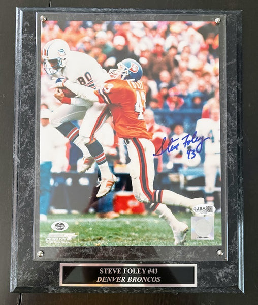 Steve Foley Autographed 8x10 Photo -- Denver Broncos with Plaque | JSA COA